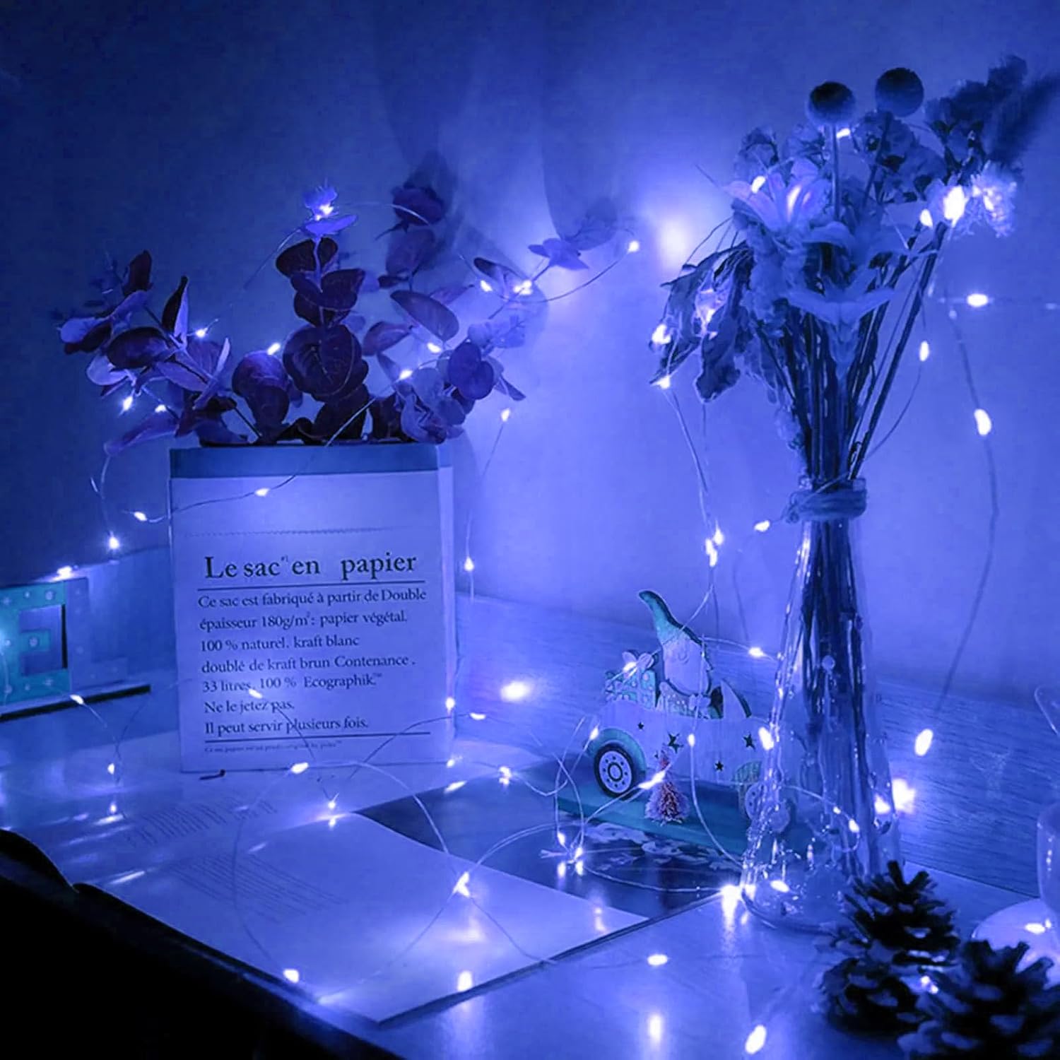 Skiennix 20 LED Blue Fairy Lights - 7Ft Twinkle String Lights | Battery Operated & Waterproof for Weddings, Parties & Holidays