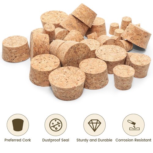 6 Sizes Bottle Corks, Natural Cork Bottle Stoppers for Wine & Beer (30 Pcs) - 1.54", 1.43", 1.2", 0.92", 0.73", 0.6" Top Diameter - Airtight Seal, Reusable
