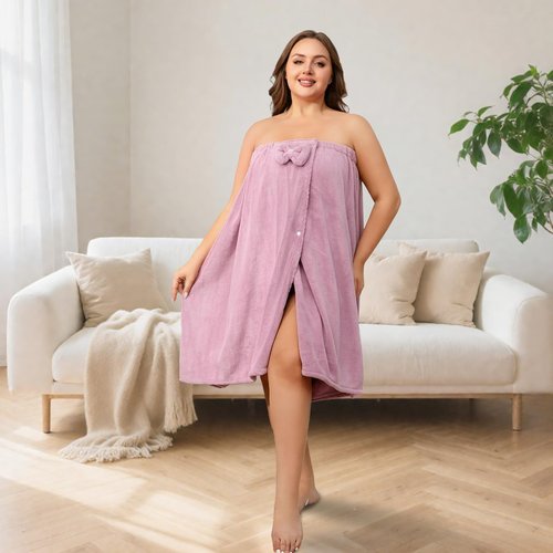 Bonahora Towel Wrap for Women Plus Size (XXL-XXXXL), Lightweight Spa Bath Wrap Set Soft Comfortable Absorb Water Bath Towel + Hair Drying Towel Set Oversized Adjustable Body Wrap with Bow (Purple)