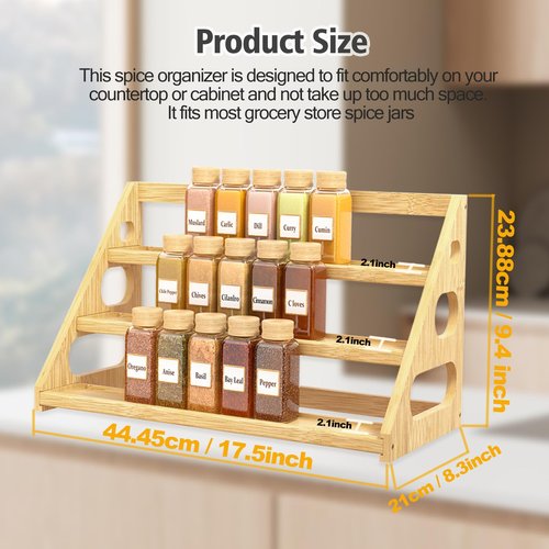 Banlilus Spice Rack - Bamboo Spice Rack Organization for Cabinet/Countertop
