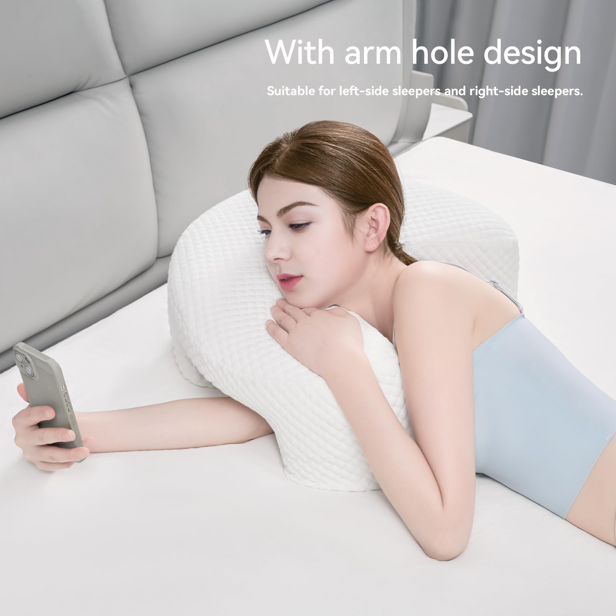 AM AEROMAX Side Sleeping Pillow with Arm Holes - Breathable Memory Foam Pillow for Shoulder & Rotator Cuff Pressure Relief - Ideal for Side Sleepers Who Prefer a Cozy,Body-Hugging Feel