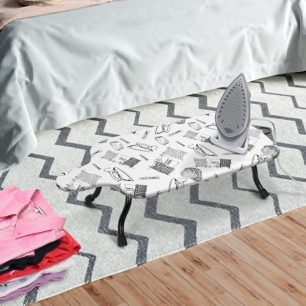 Duwee 15"x30" Table Top Ironing Board Extra Wide with Anti-Rust Hanging Hook and Removable Washable Cotton Cover, Steel Mesh Top Ironing Boards with 10mm Thicken Double Layers Feltpad and Foam,White