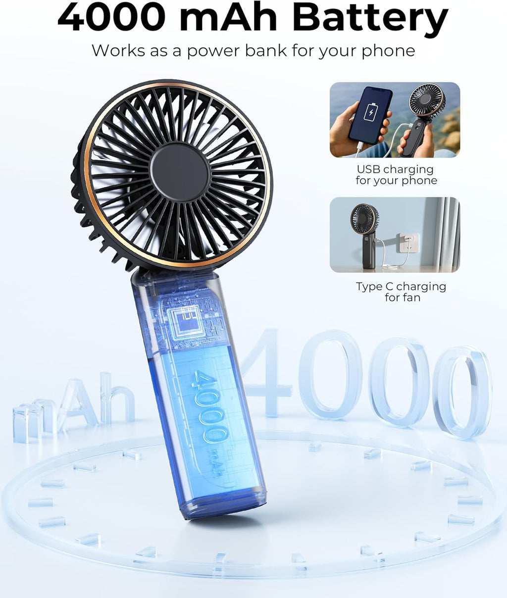 TUNISE Portable Handheld Fan - Rechargeable 4000mAh Battery | 180° Adjustable, 6 Speed, Quiet Design