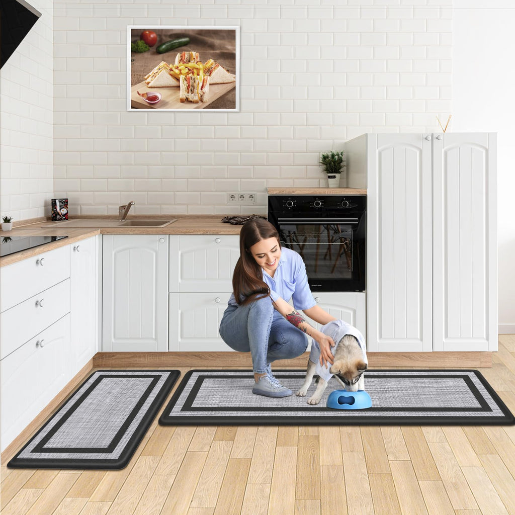 Mattitude Kitchen Mats Set of 2 Cushioned Rugs Anti-Fatigue Mats for Kitchen Floor,Waterproof Non-Slip Mats and Rugs Set for Office,Floor,Laundry 17.3"×29"+17.3"×59",Black