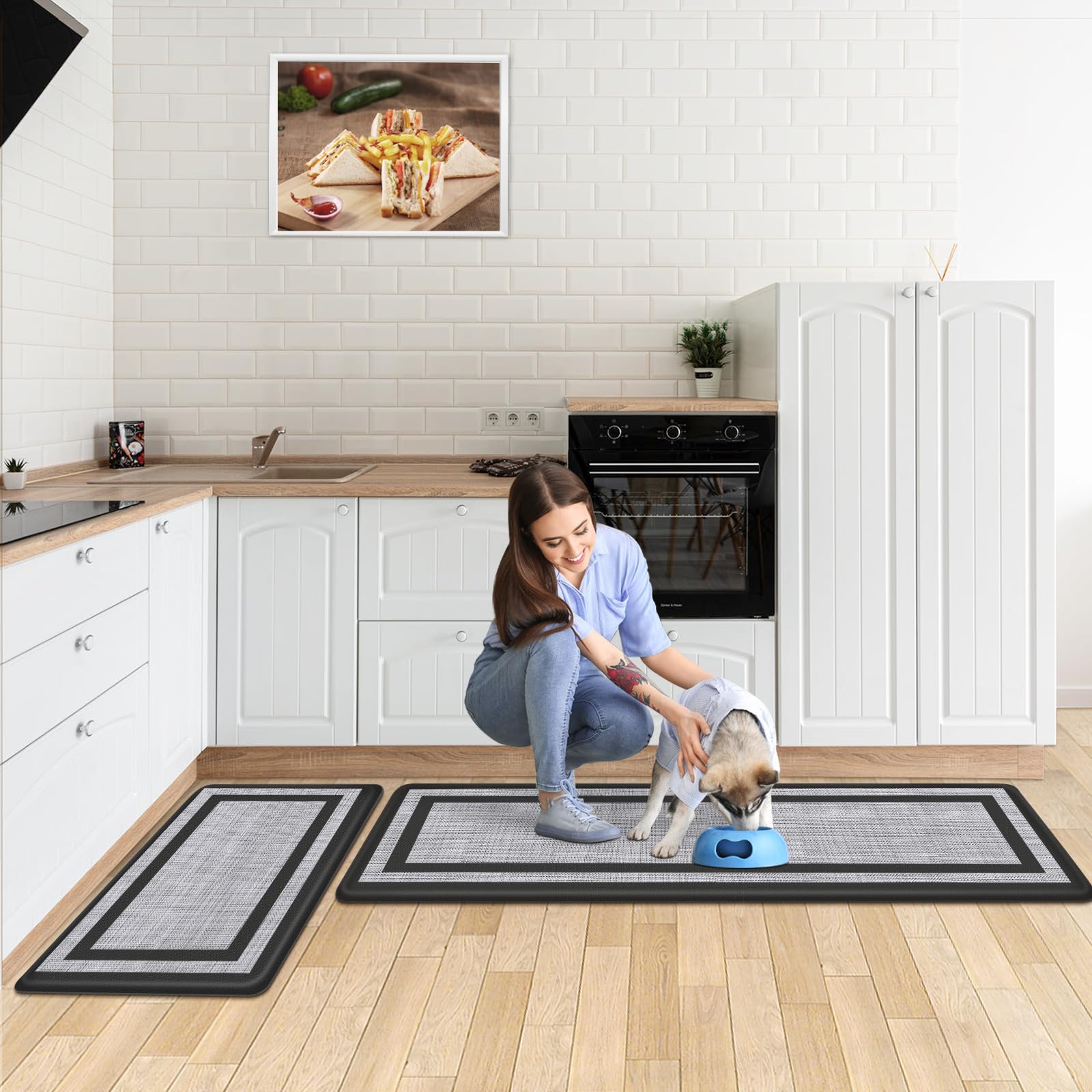 Mattitude Kitchen Mats Set of 2 Cushioned Rugs Anti-Fatigue Mats for Kitchen Floor,Waterproof Non-Slip Mats and Rugs Set for Office,Floor,Laundry 17.3"×29"+17.3"×59",Black