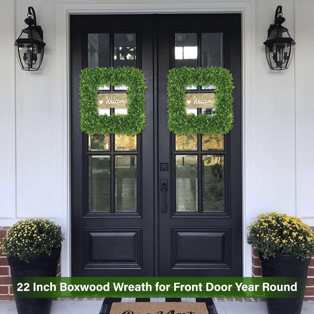 Artgar 22-Inch Boxwood Wreath - Realistic Green Spring Decor for Year-Round Indoor/Outdoor Use