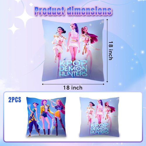 2 Pack Demon Hunters Pillow Covers, 18" x 18" Kpop Group Themed, 2 Unique Designs, Soft Decorative Pillowcases for Fans, Bedroom & Gifts