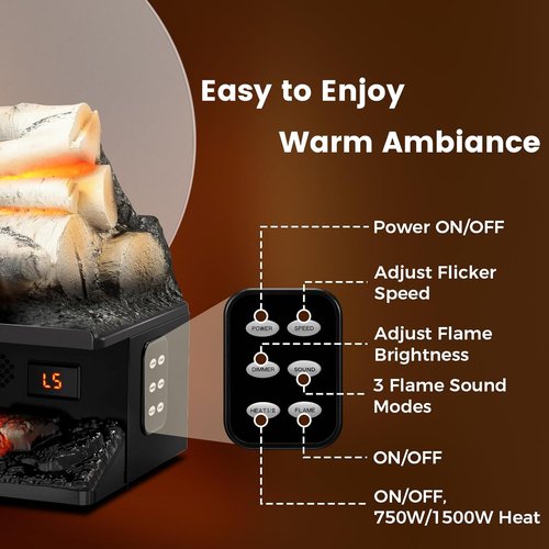 Freestanding Electric Fireplace Log Set by [Brand Name] - 21” Heater with Remote, 8-Hour Timer & Adjustable Flame