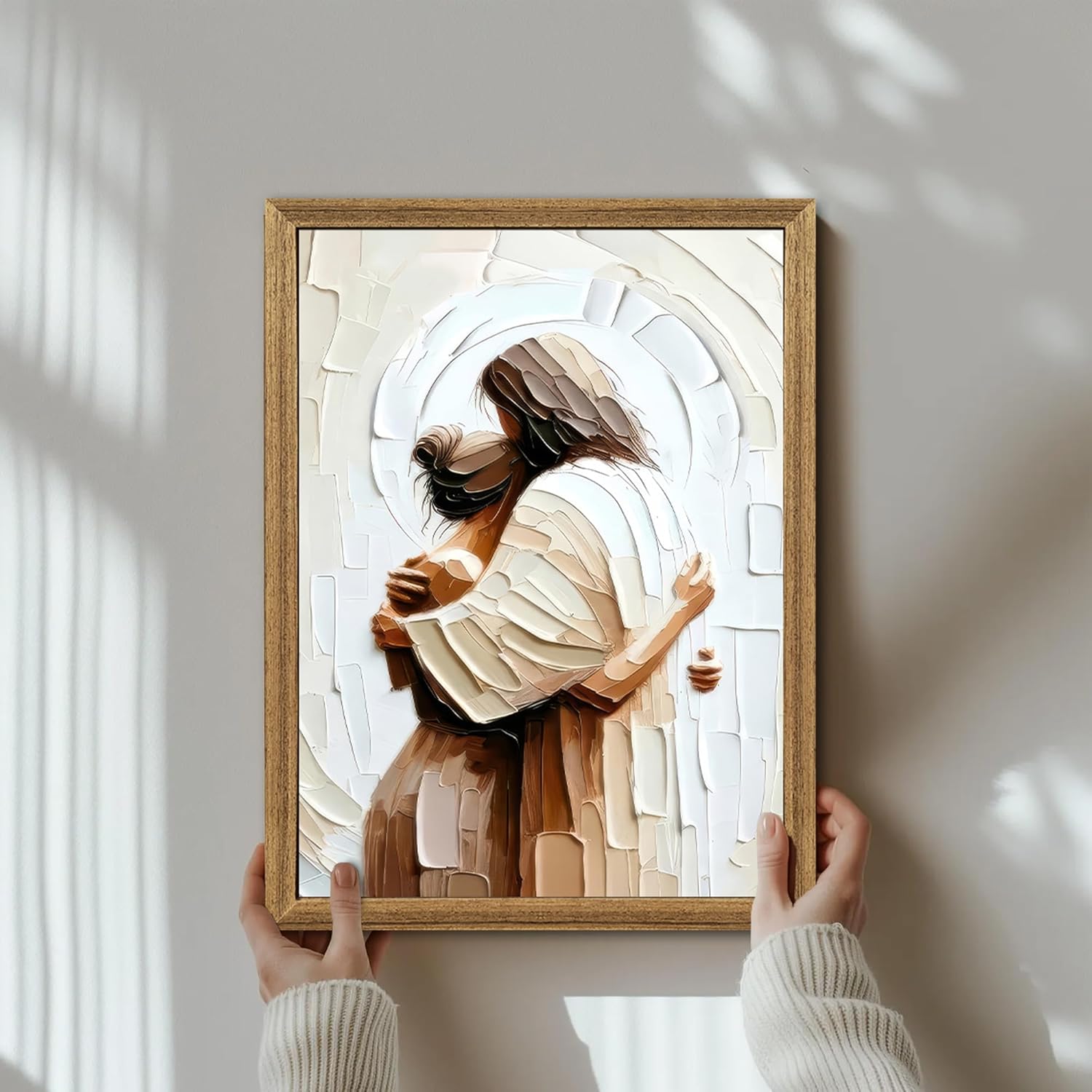Palette Dreams Canvas Wall Art - Jesus Embracing Woman | Christian Painting Print, 12 x 16 Inch Framed Decor