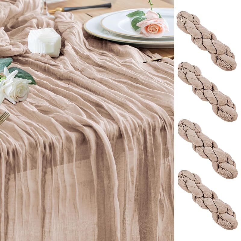 Nude Pink Cheesecloth Table Runner 10ft - Boho Gauze 4 Pack (Variation: Nude Pink+4 Pack)