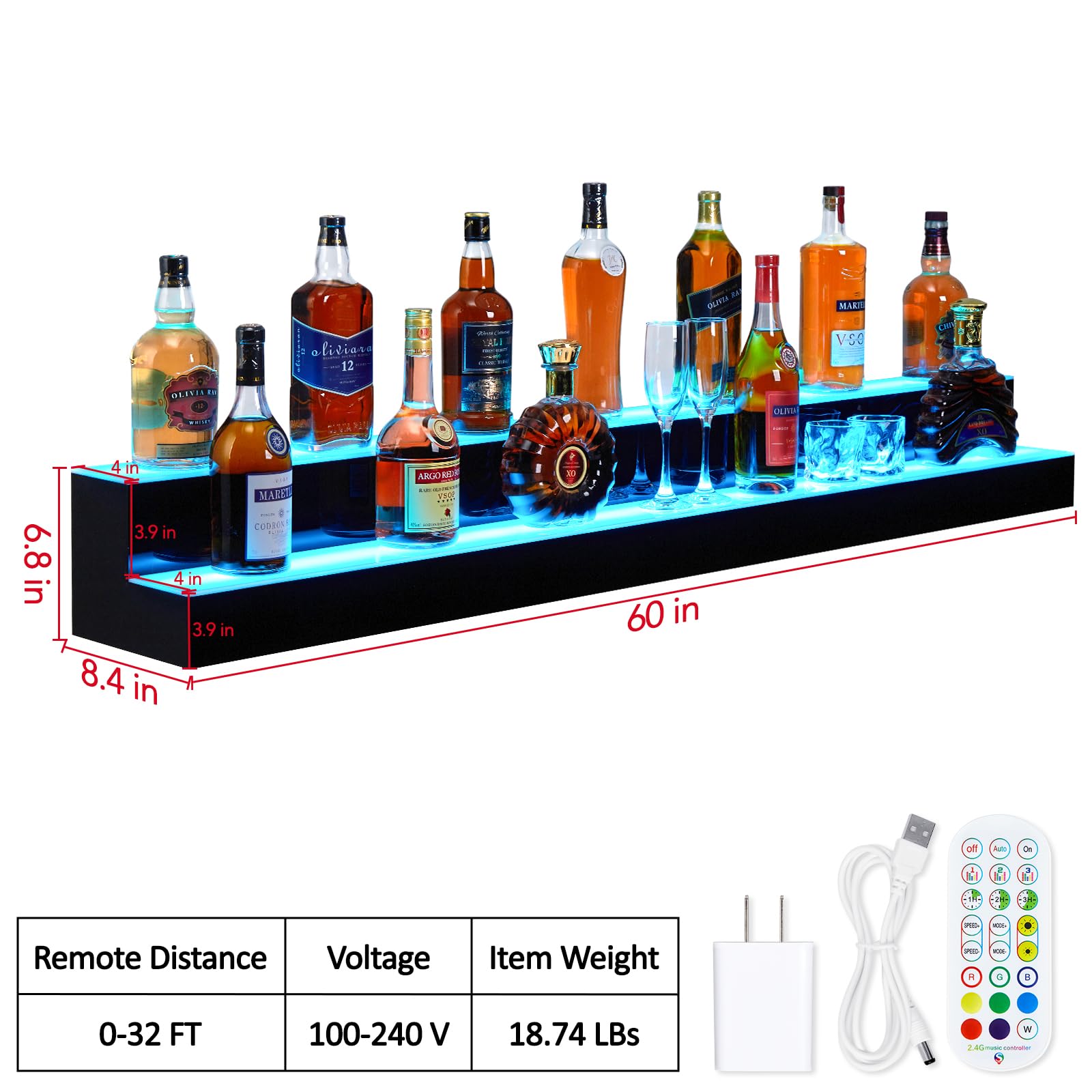 Takywep Wall-Mounted 2 Layer 60 Inches with Remote Control - Dynamic Led Lighting, Multifunctional Display, Quality Materials, Mobile Phone Connectivity