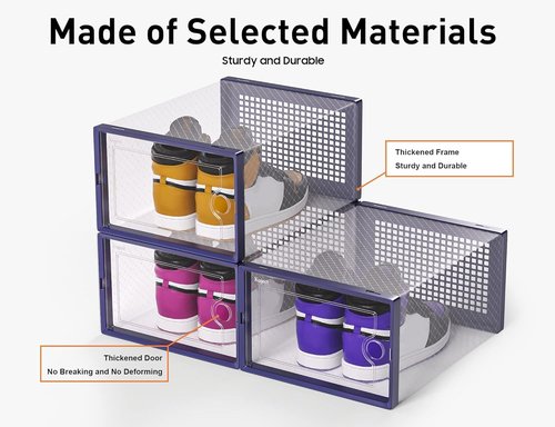 Kuject X-Large Shoe Storage Boxes - Clear Stackable Organizers, 12 Pack for Sneakers & Toys | Blue