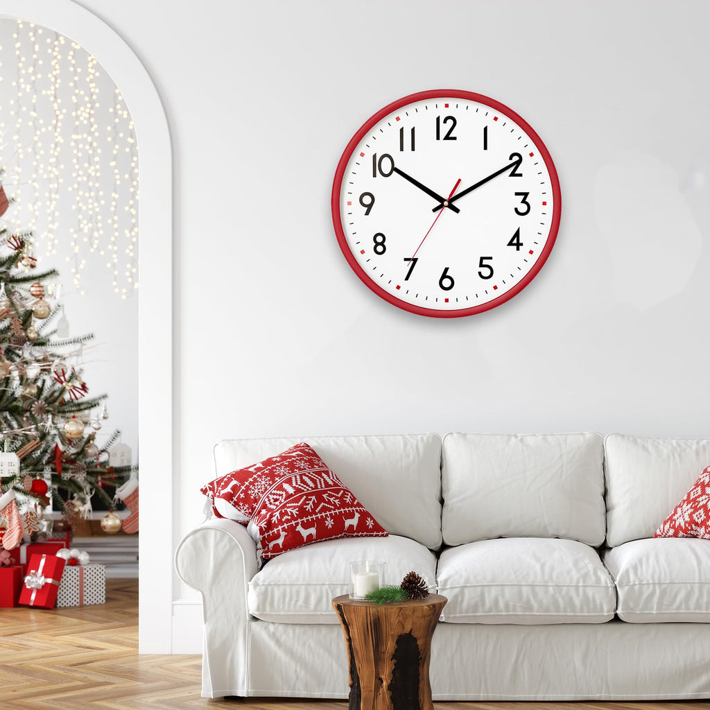HZDHCLH Wall Clock Red,Silent Wall Clocks Battery Operated 8 Inch Modern Non Ticking Analog Clock Decorative for Kitchen Bedroom Living Room Office Classroom