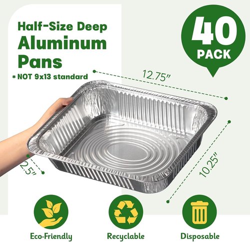 Extra Heavy Duty Aluminum Pans by [Brand Name] - 40 Pack of 9x13 Disposable Baking Pans for Cooking & Roasting