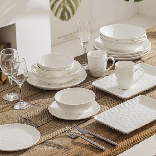 HOMBENE Large Dinnerware Set 16 Piece Service for 4, Plates and Bowls Sets, High-fired at 2372°F, for Dessert Salad and Pasta, Dishes Set w/Cereal Bowls