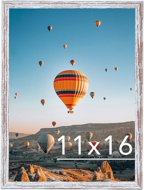 JCJMY 11x16 Picture Frame - Rustic White Wall Mount for Horizontal or Vertical Display | Shatter-Resistant Plexiglass