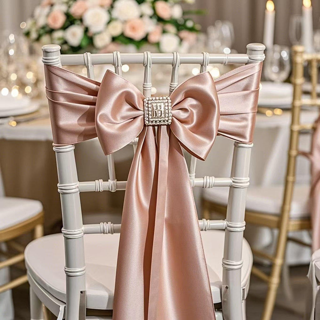 Skiennix Wedding Satin Chair Sashes - Elegant Gold Bows for Events | 7x108 Inch, Pack of 50