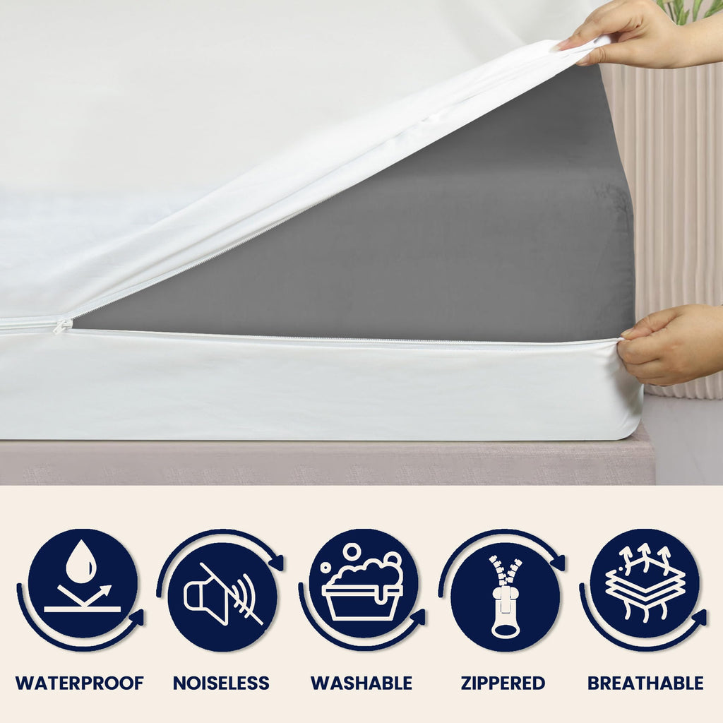 Twin Mattress Protector Encasement with Zipper – Waterproof Mattress Protector Twin Size – Soft, Breathable & Noiseless Zippered Mattress Cover – Fits Up to 12”