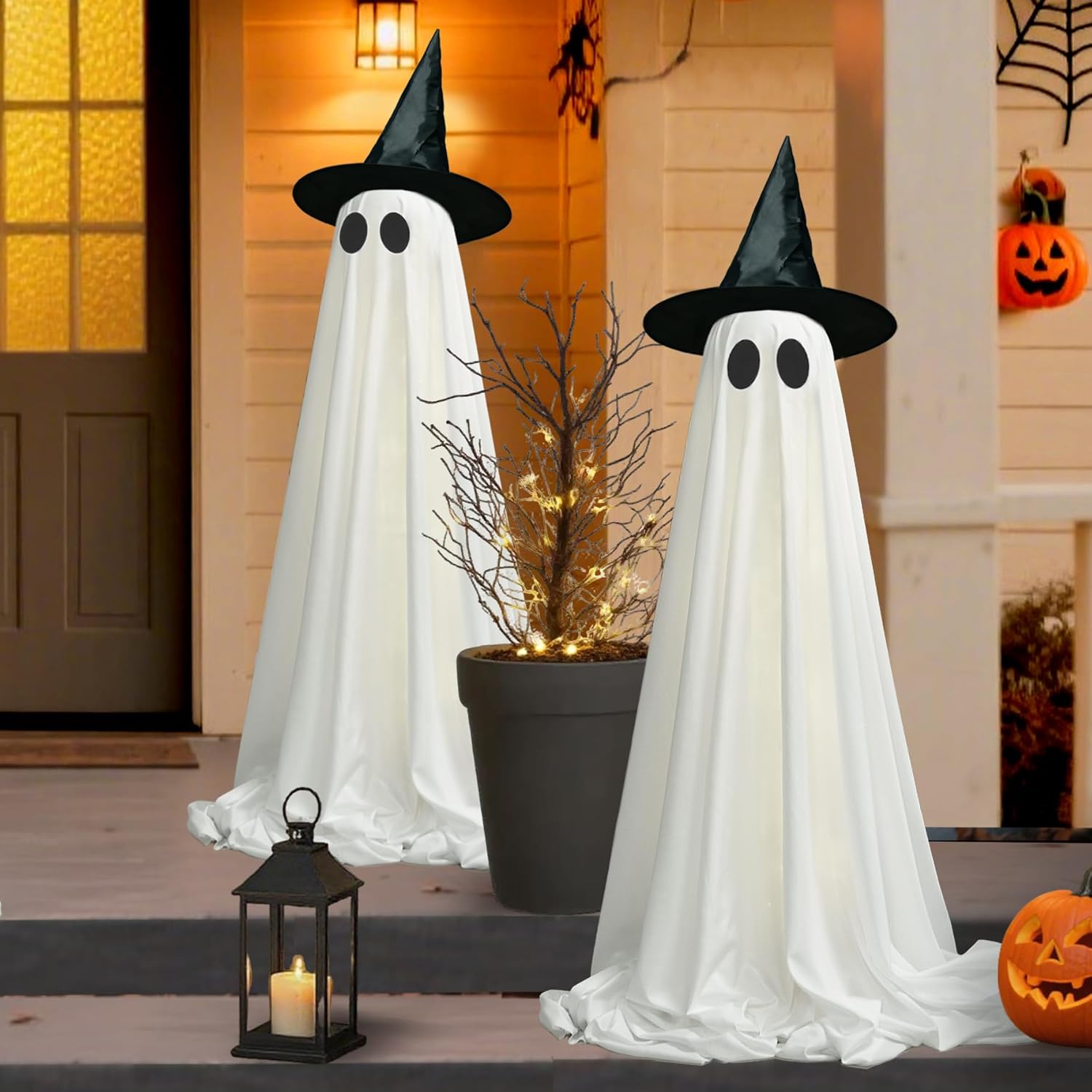 VersaCharm Halloween Ghost LED String Lights - Spooky Indoor/Outdoor Decor with Remote Control | 2 Pack White