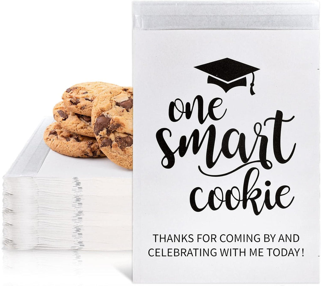 Whaline Graduation Candy Cookie Gift Bags - 100 Pack Self-Adhesive White Kraft Paper | Perfect for Party Decor