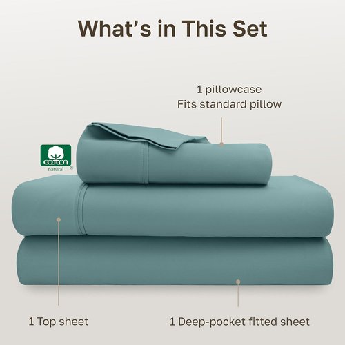 California Design Den 100% Cotton Twin Sheet Set - 400 Thread Count, Silky Smooth Sateen, Teal
