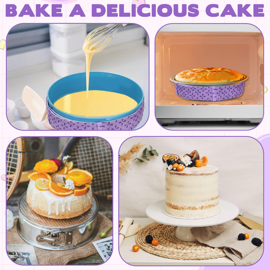 4 Pcs Cake Strips, Washable Reusable Cake Pan Wraps for Even Baking Convenient Cakes Bakings Supplies for Kitchen Bakery Restaurant to Evenly Moist Level(Purple)