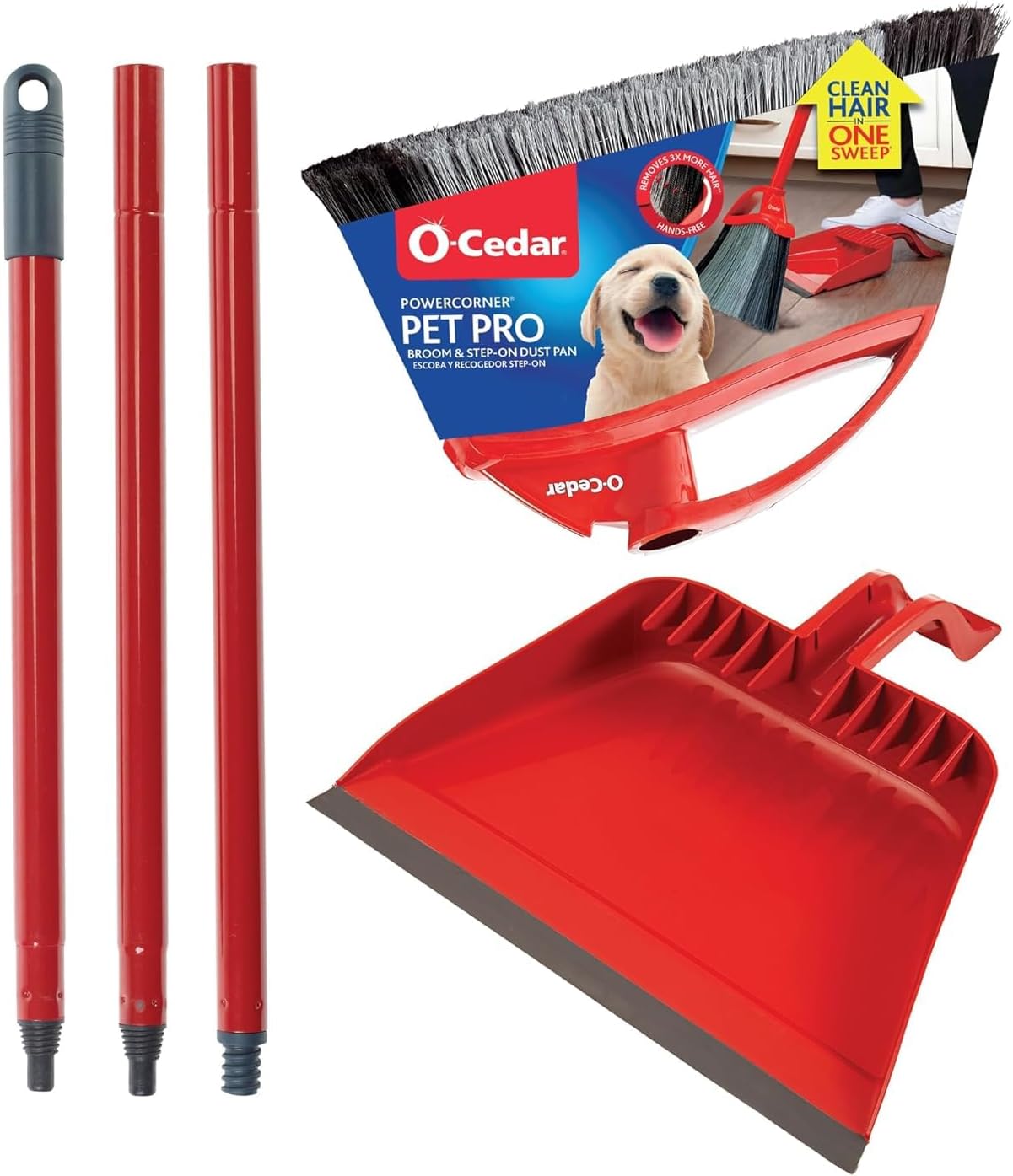 O-Cedar Pet Pro Broom - Step-On Dustpan for Effortless Cleaning | Removes 99% of Pet Hair