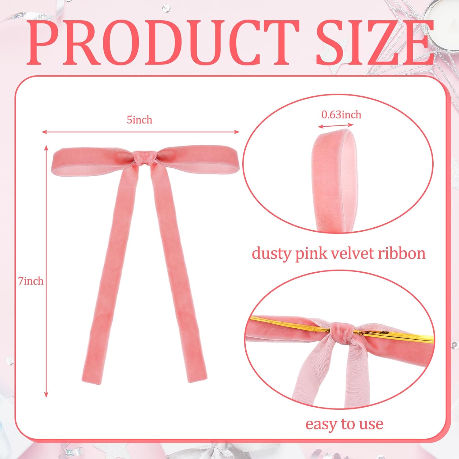 Skiennix 24 Pcs Velvet Bows - Vintage Ribbon Bows for Christmas Tree & Crafts | Dusty Pink, 5 x 7 Inch
