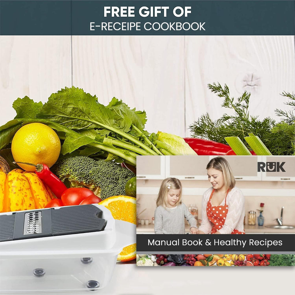 RüK Vegetable Chopper - 22-in-1 Multi Veggie Mandoline Slicer with 11 Blades & Lemon Squeezer | Food Cutter