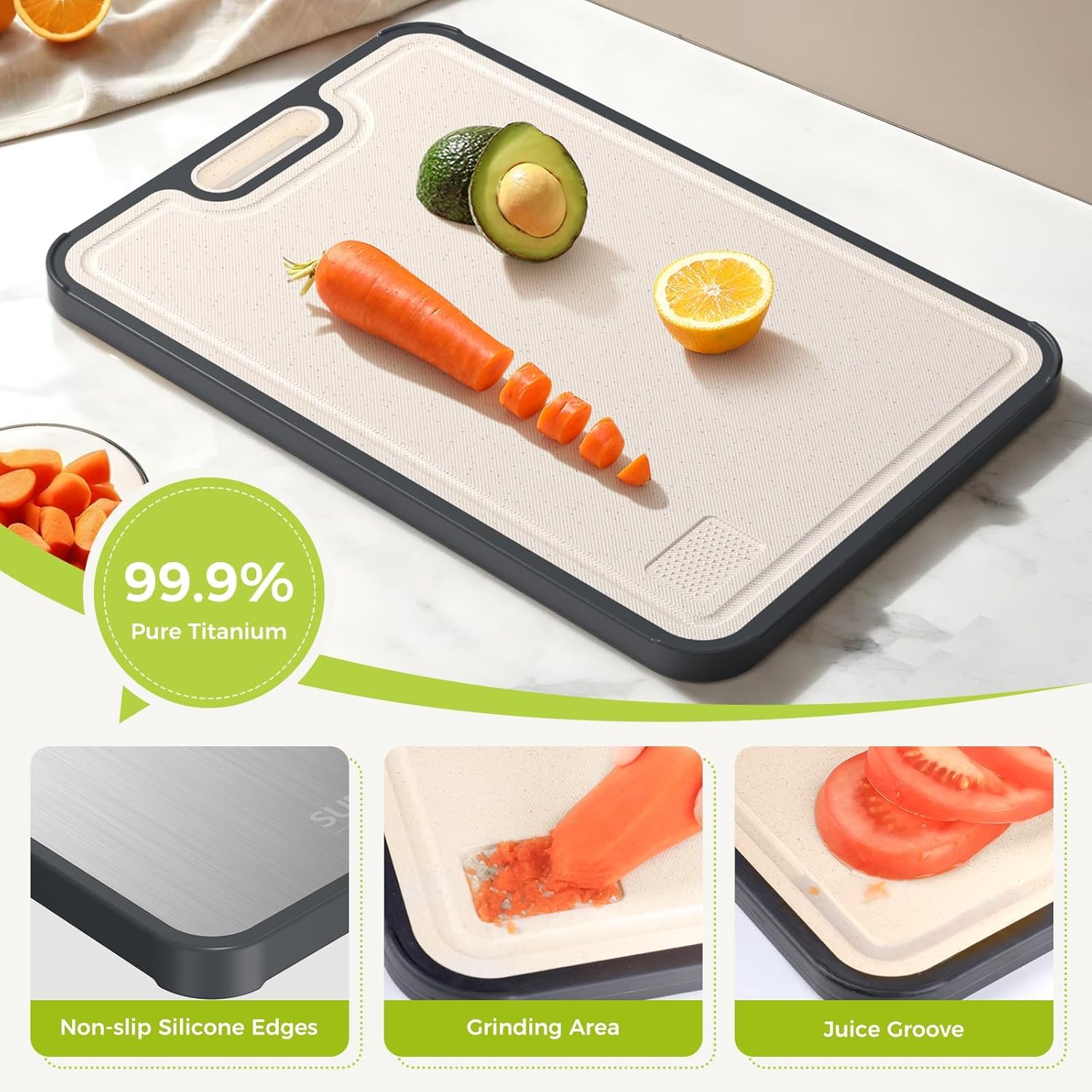 Titanium Cutting Board - Double-Sided Food Grade Pure Titanium | Easy to Clean, Large Size 18”x12.5”