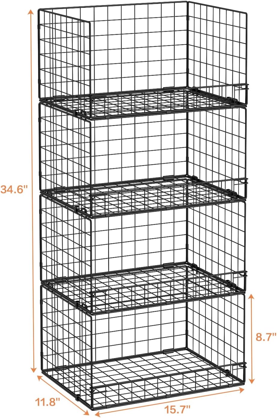 Yociyoga 4-Tier Stackable Closet Organizer - Foldable Storage Shelves & Bins in Black