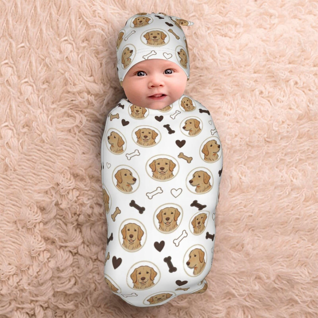 Qwalnely Golden Retriever Swaddle Blanket with Hat for Baby, Dog Theme Swaddling Baby Stuff