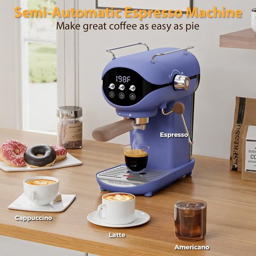 Nesskoko Espresso Machine with Steam Milk Frother Semi Automatic 20 Bar Compact Blue with Toggle Switch for home Cafetera Espresso, Latte, Cappuccino, Americano, Macchiato