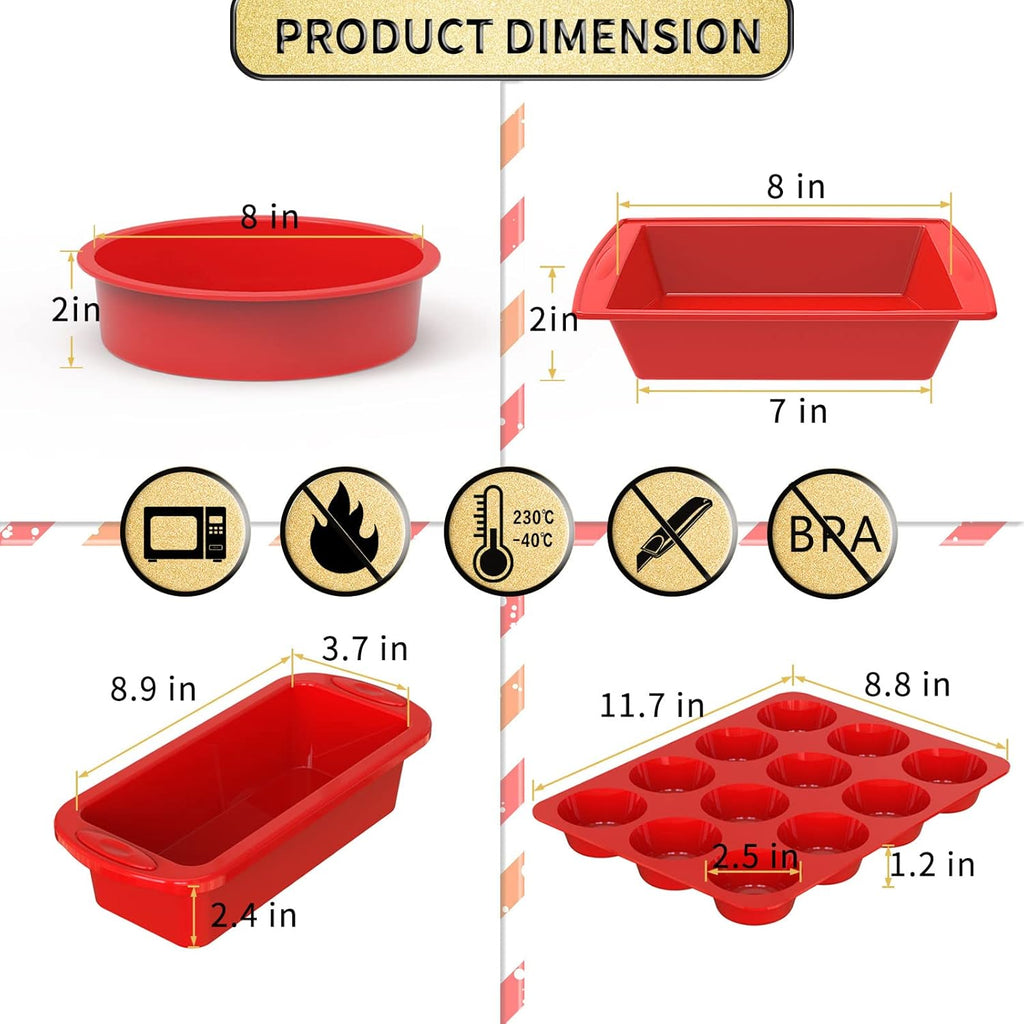 SILIVO Silicone Baking Pans Set - 5-Piece Nonstick Bakeware with Loaf, Muffin & Cake Pans - Oven Safe