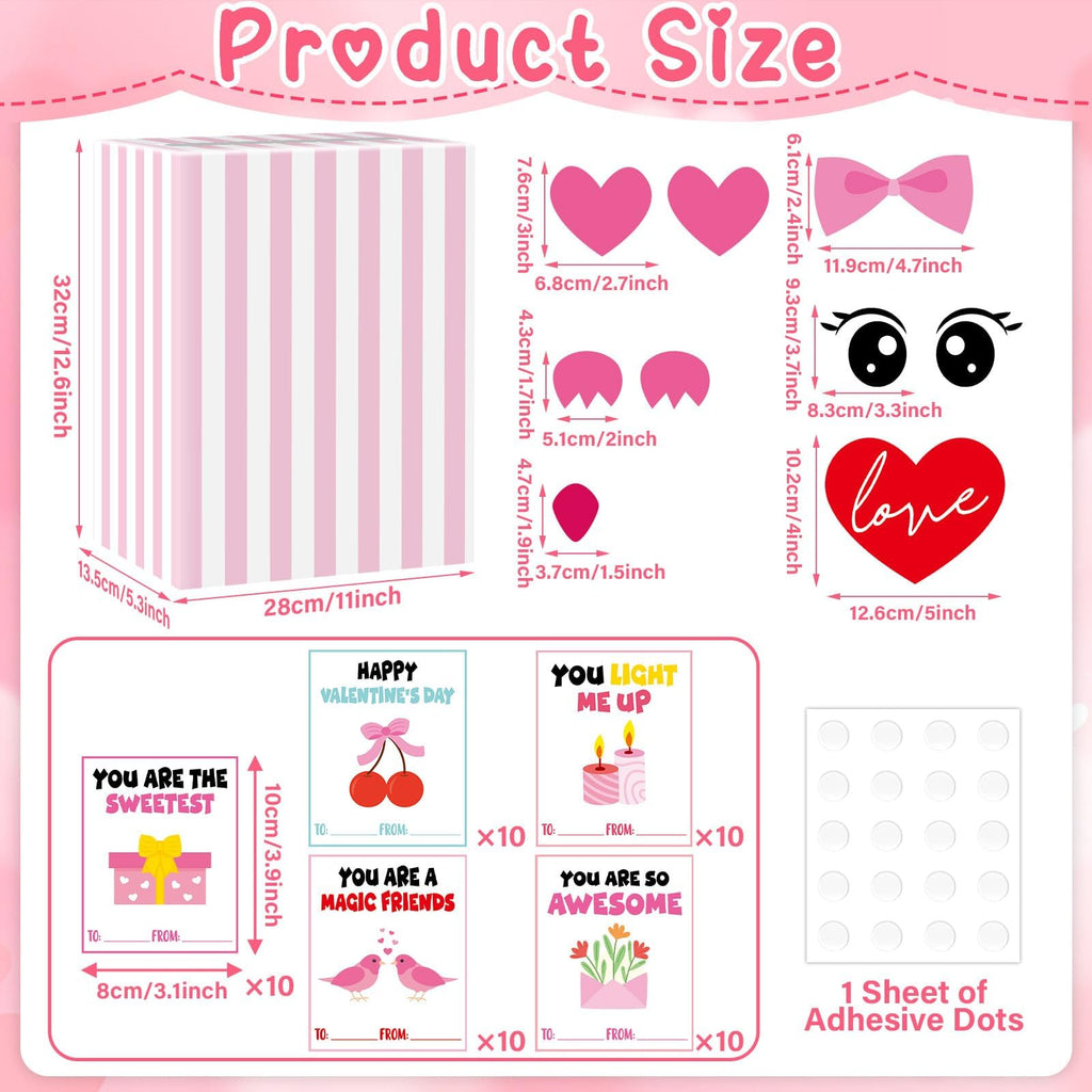 ojustbeok Large Valentine's Day Card Box for Kids with 50 Valentine Cards DIY Heart Owl Valentines Day Mailbox Cards Set for Girls Boys School Classroom Exchange Valentines Party Favors Supplies