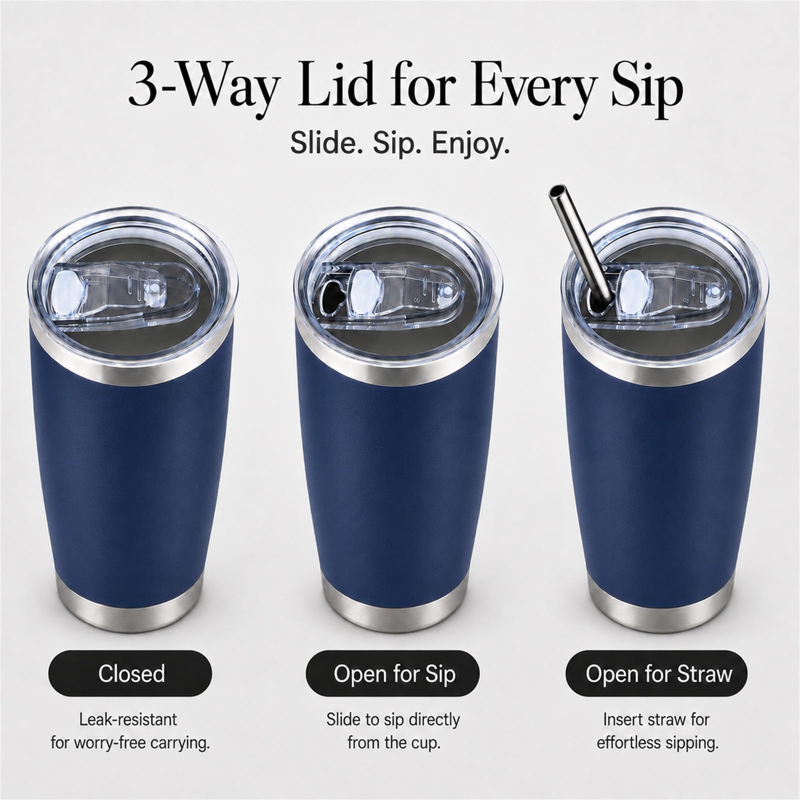 Pandance 20oz Stainless Steel Insulated Tumblers Bulk, Navy Blue, 12 Pack