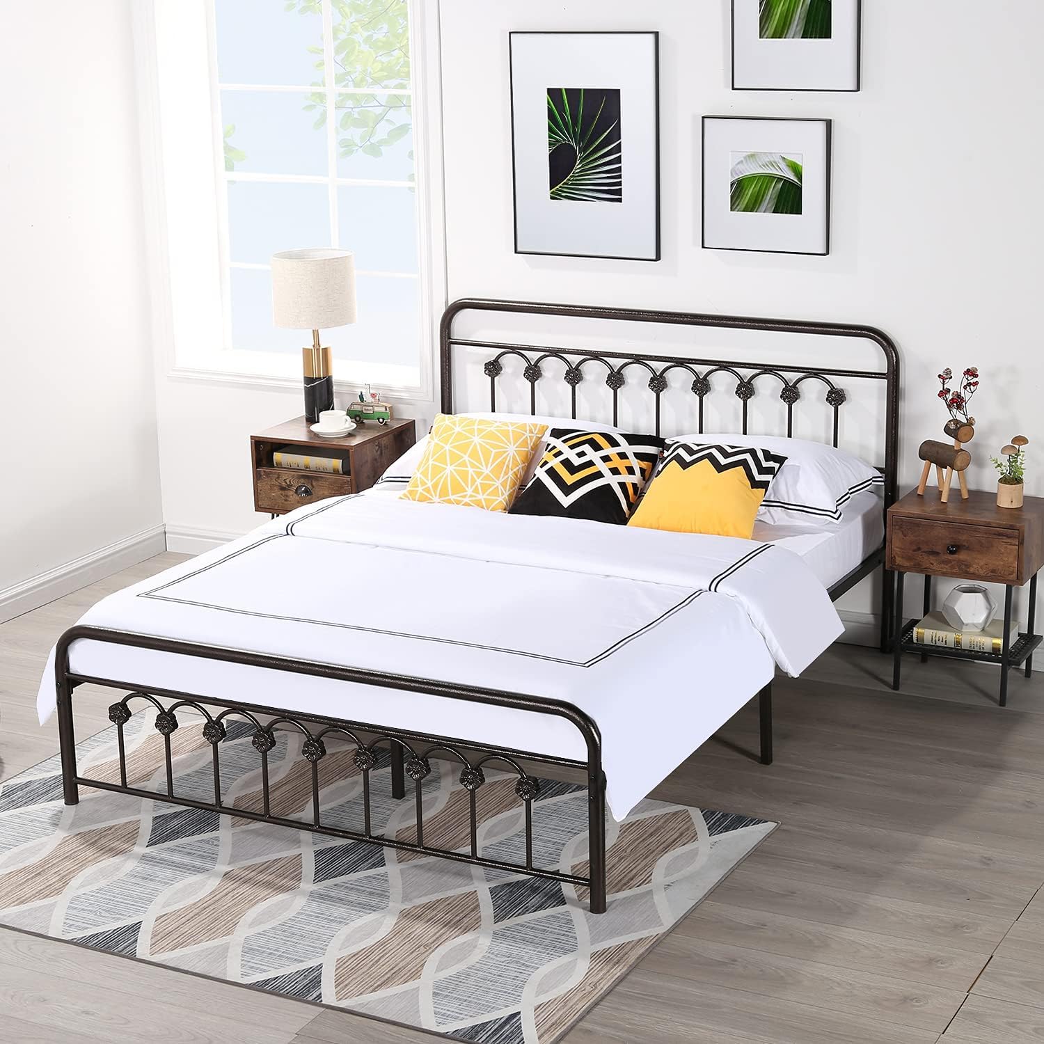 VECELO Full Size Metal Platform Bed Frame with Headboard and Footboard, Mattress Foundation with Steel Slat Support/No Box Spring Needed/Easy Assembly, Dark Copper
