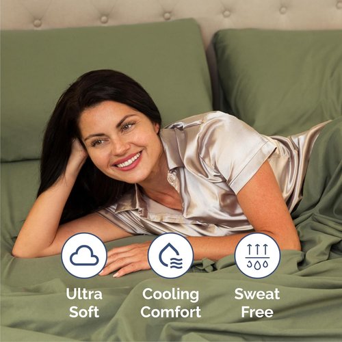 Cal King Size 4-Piece Sheet Set | Skiennix Comfy Breathable Cooling Bed Sheets - Luxury Hotel Quality - Deep Pockets, Soft & Wrinkle-Free - Sage Green