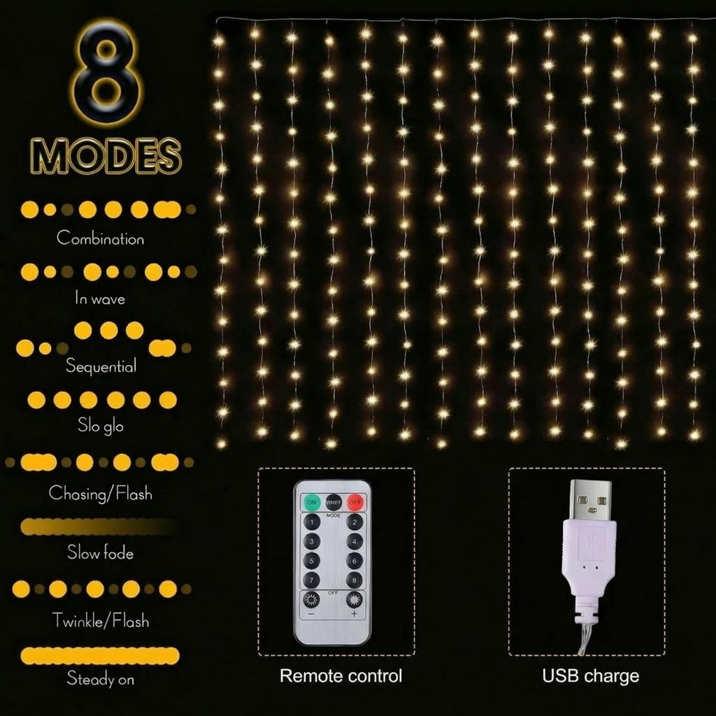 Meonum Curtain Tapestry Fairy String Lights - 13 Strings, 6.6 x 5 Ft, 8 Modes for Bedroom Decor
