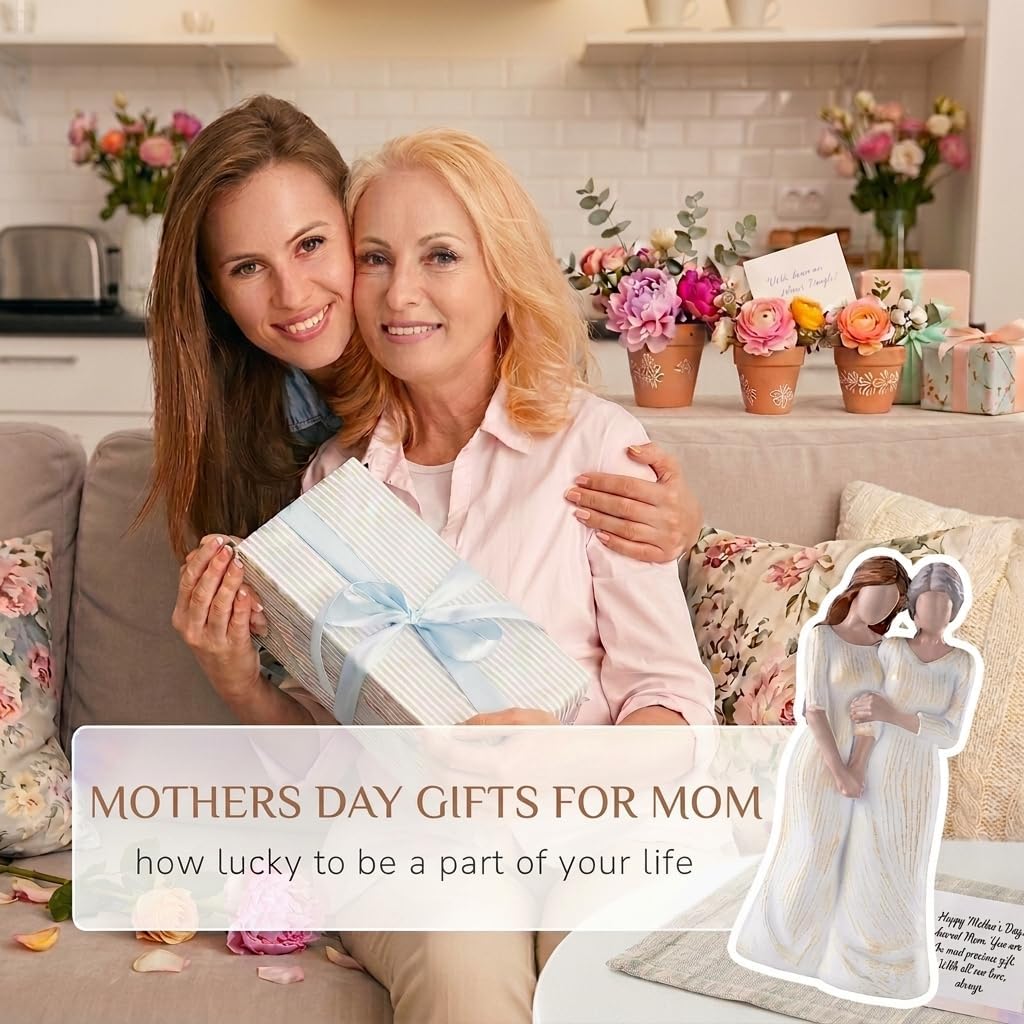 Storieme Hand-Painted Mother Daughter Figurine Statue - Sentimental 7.7" Birthday Gift for Mom