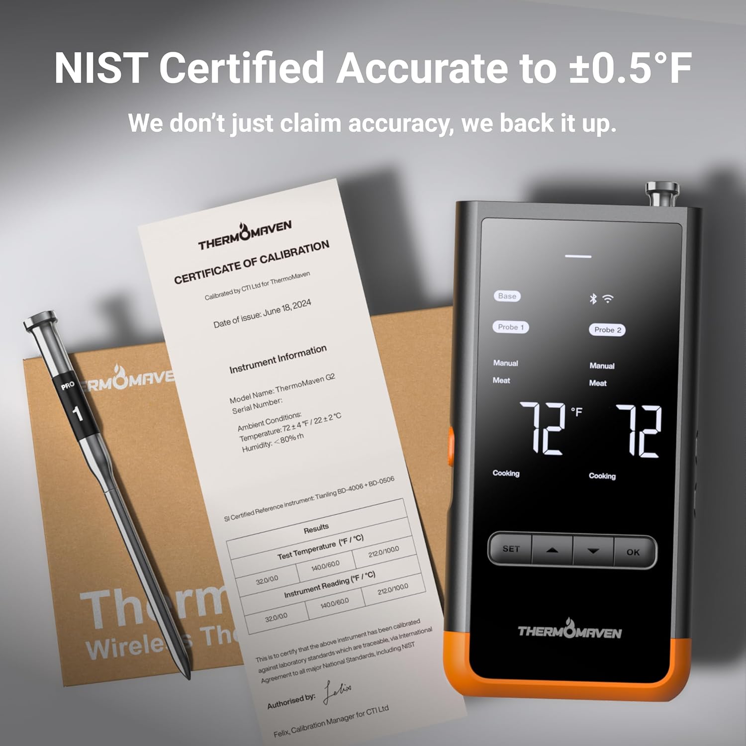ThermoMaven Wireless Bluetooth Smart Meat Thermometer - NIST Certified Accuracy, 2 Probes for BBQ & Grill