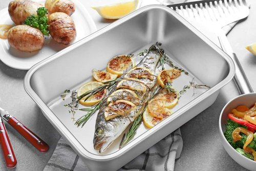 E-far Lasagna Pan Set - 2 Rectangular Deep Baking Pans | Stainless Steel, Non-Toxic, Dishwasher Safe, 10.6x8.3x3.2 Inches