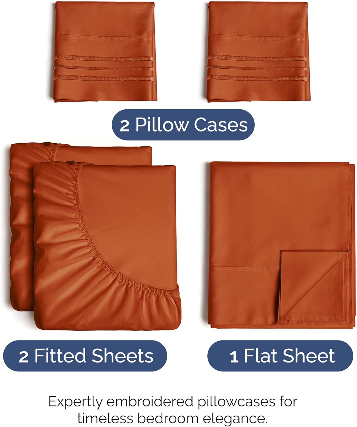 Split King Size 5-Piece Sheet Set - Comfy Cooling Bed Sheets | Hotel Luxury Bedding - Deep Pockets, Wrinkle-Free - Oeko-Tex Certified - Terracotta