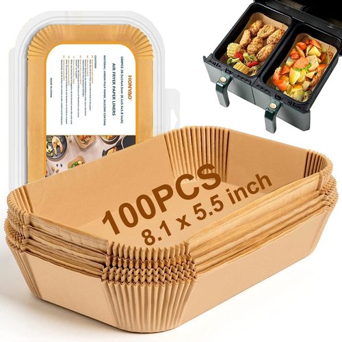 HONYAO Air Fryer Paper Liners - Disposable Baking Inserts for Ninja Foodi DZ201/401 | 8.1x5.5 Inch, BPA Free