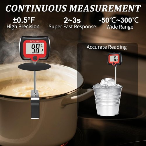 BOMATA Digital Candy Thermometer - Rotatable Display & Long Probe for Cooking, Candy, Oil | Black