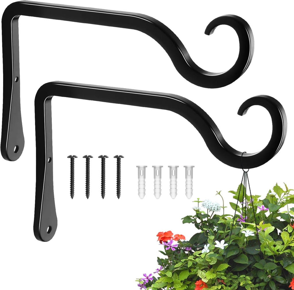 BOLITE Plant Hangers - 6 Inch Indoor/Outdoor Wall Hooks for Planters & Lanterns | 2 Pack, Black