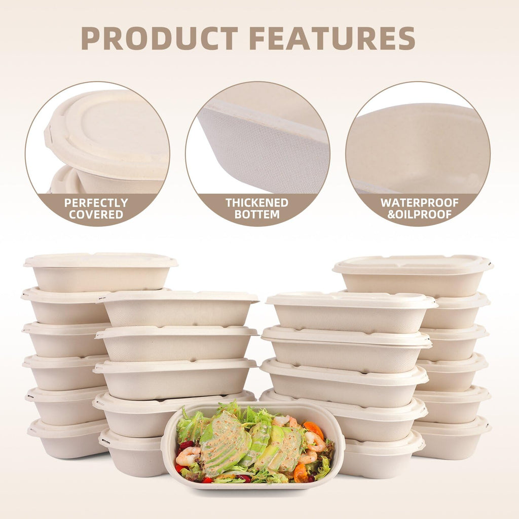 60Pcs(29oz) Disposable Meal Prep Lunch Food Takeout Salads Sandwiches Bowls Containers with Lids,Compostable Biodegradable to go Food Microwavable Freezer Safe Containers for Party Camp out.