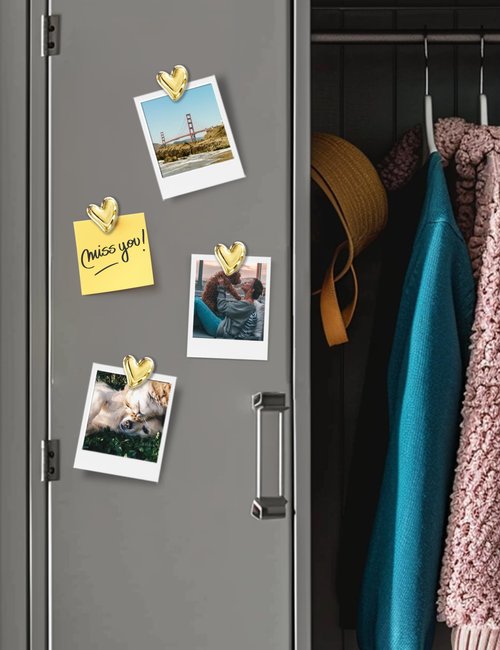 Mymazn 12Pcs Fridge Magnets Cute Refrigerator Magnets, Small Magnets for Whiteboard Cabinet Locker, Heart Decorative Magnets for Classroom Kitchen Office (Gold)