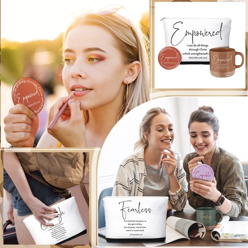36 Pcs Inspirational Christian Gift Bulk for Women 13 oz Ceramics Bible Verse Coffee Mugs Religious Makeup Bags Compact Mirrors Party Favors for Female Friend Mom Wife Employee Appreciation(Colorful)