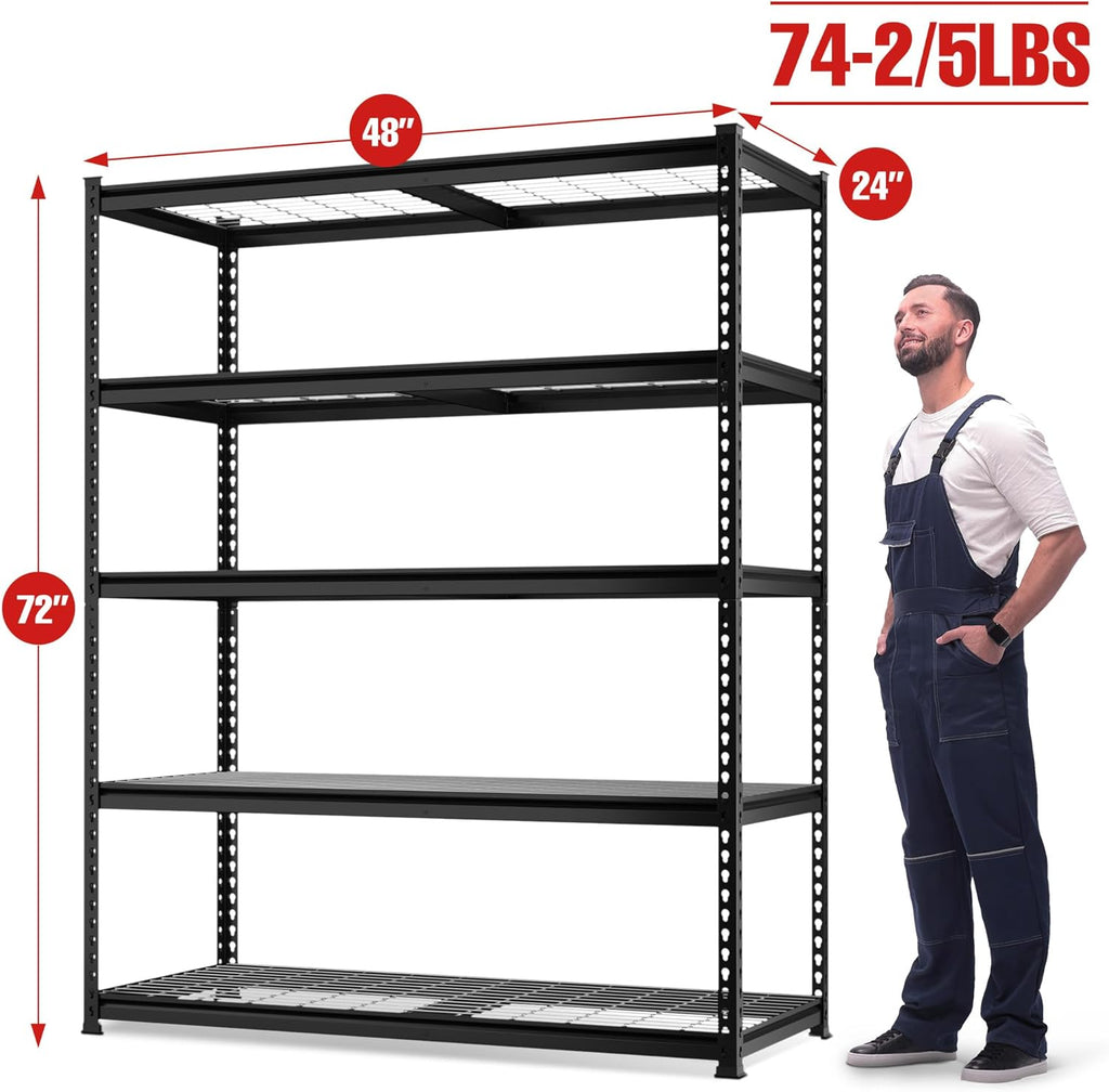 WORKPRO 5-Tier Metal Shelving Unit - Heavy Duty Adjustable Storage Rack | 48”W x 24”D x 72”H, 4000 lbs Capacity